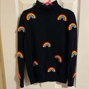 Lola + The Boys Black Sweater with Rainbow Embellishments